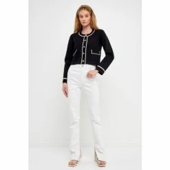 Endless Rose Contrast Stitch Cardigan Sweatshirts & Sweaters Black/white