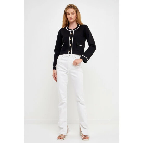 Endless Rose Contrast Stitch Cardigan Sweatshirts & Sweaters Black/white