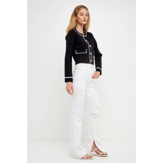 Endless Rose Contrast Stitch Cardigan Sweatshirts & Sweaters Black/white - Image 2