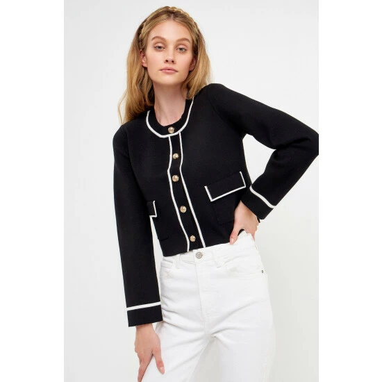 Endless Rose Contrast Stitch Cardigan Sweatshirts & Sweaters Black/white - Image 4