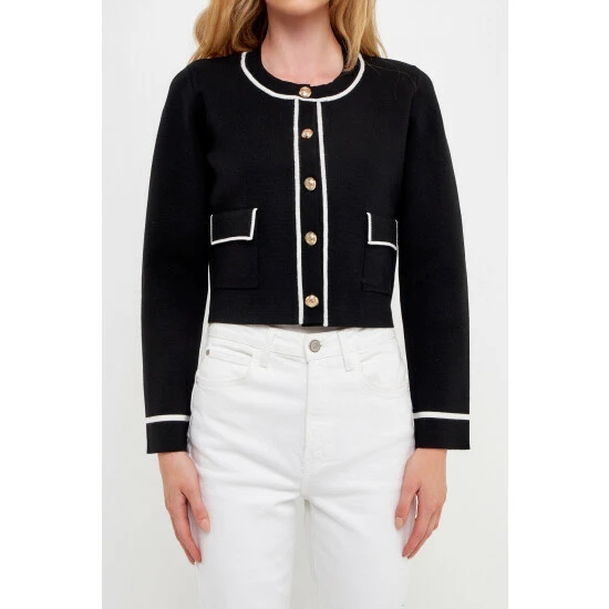 Endless Rose Contrast Stitch Cardigan Sweatshirts & Sweaters Black/white - Image 5