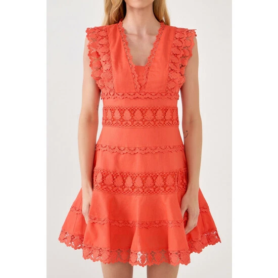 Endless Rose Plunging Neck Lace Trim Dress Dresses Navy - Image 5