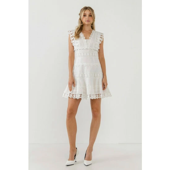 Endless Rose Plunging Neck Lace Trim Dress Dresses Navy - Image 6