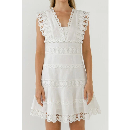 Endless Rose Plunging Neck Lace Trim Dress Dresses Navy - Image 9