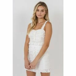 Endless Rose Ruffled Ruched Cropped Top Tops White