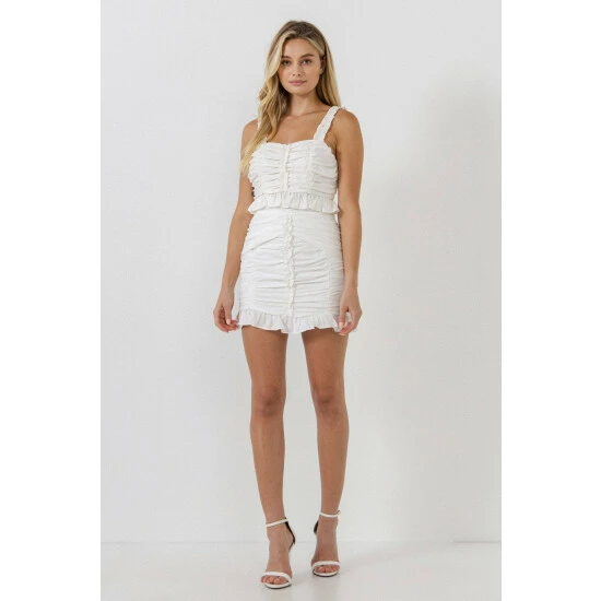 Endless Rose Ruffled Ruched Cropped Top Tops White - Image 2