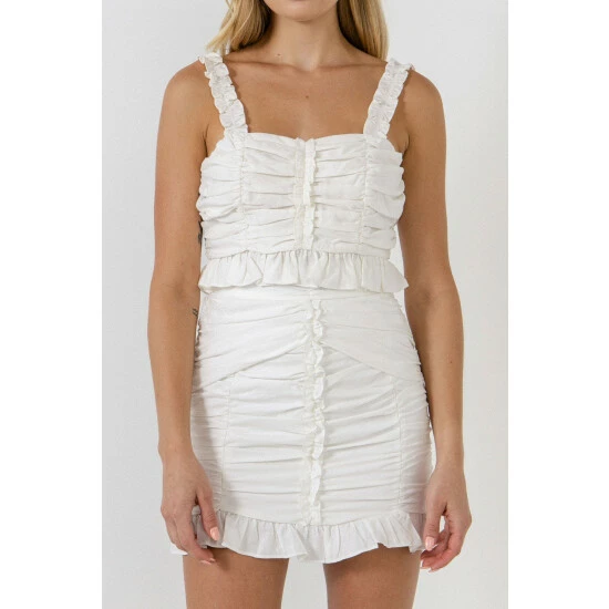 Endless Rose Ruffled Ruched Cropped Top Tops White - Image 5
