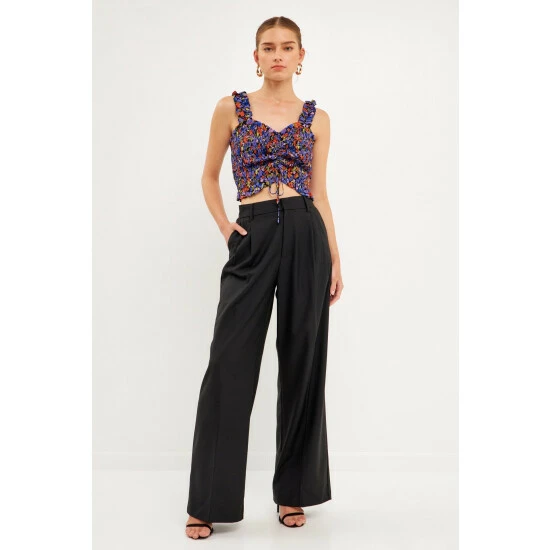 Endless Rose Floral Print Smocked Top Tops Black Multi - Image 2