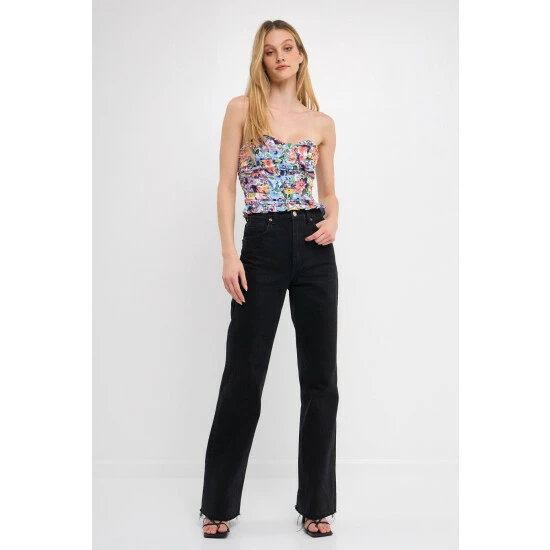 Endless Rose Floral Ruched Strapless Top Lounge Multi