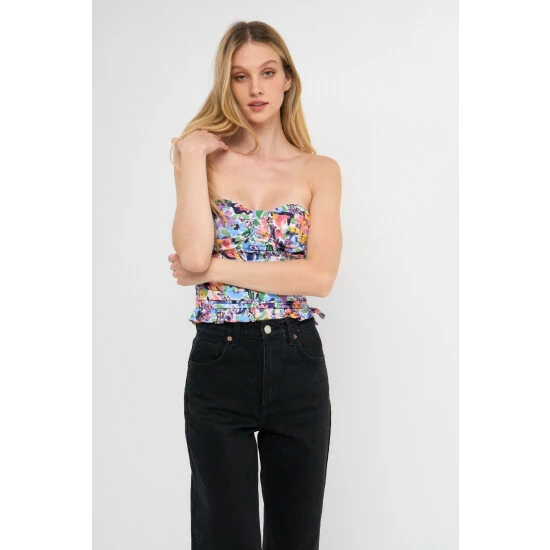 Endless Rose Floral Ruched Strapless Top Lounge Multi - Image 2