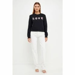 Endless Rose Beads Lettering Sweatshirt Sweatshirts & Sweaters Black