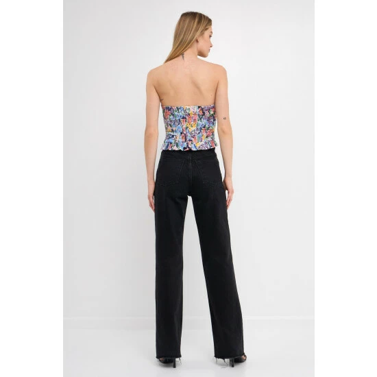 Endless Rose Floral Ruched Strapless Top Lounge Multi - Image 4