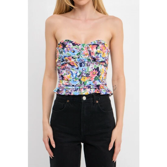Endless Rose Floral Ruched Strapless Top Lounge Multi - Image 5