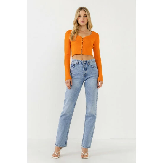 Endless Rose Cropped Button Down Cardigan Sweatshirts & Sweaters Orange - Image 2