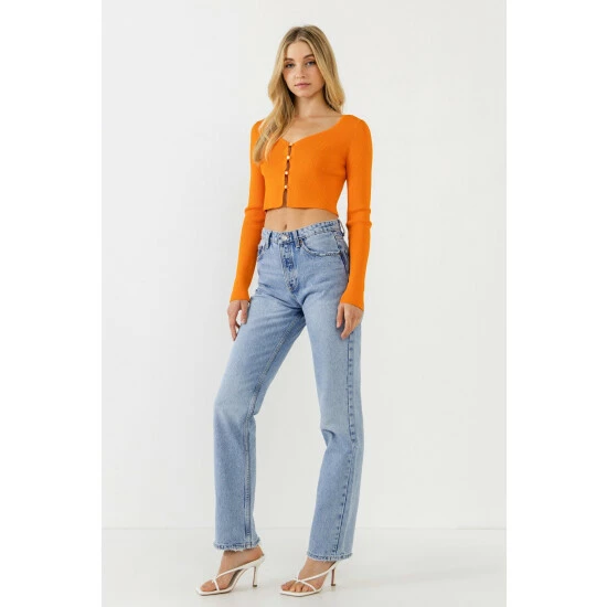 Endless Rose Cropped Button Down Cardigan Sweatshirts & Sweaters Orange - Image 3