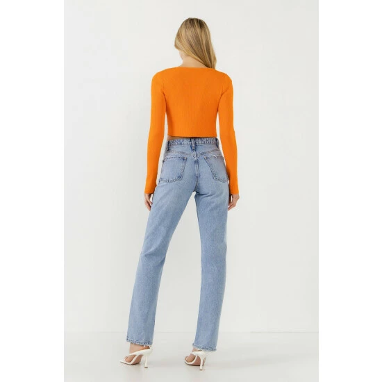 Endless Rose Cropped Button Down Cardigan Sweatshirts & Sweaters Orange - Image 4
