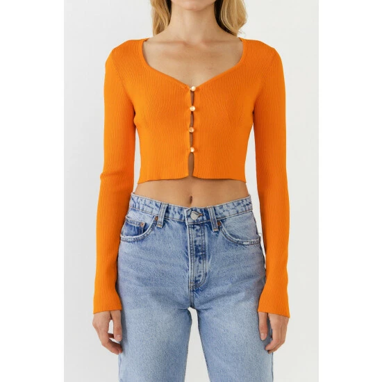 Endless Rose Cropped Button Down Cardigan Sweatshirts & Sweaters Orange - Image 5