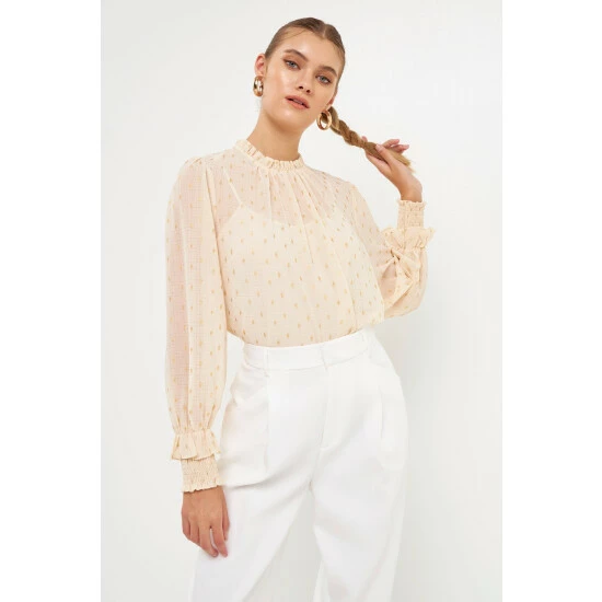 Endless Rose Gold Foil Polka Dot Blouse Tops Cream