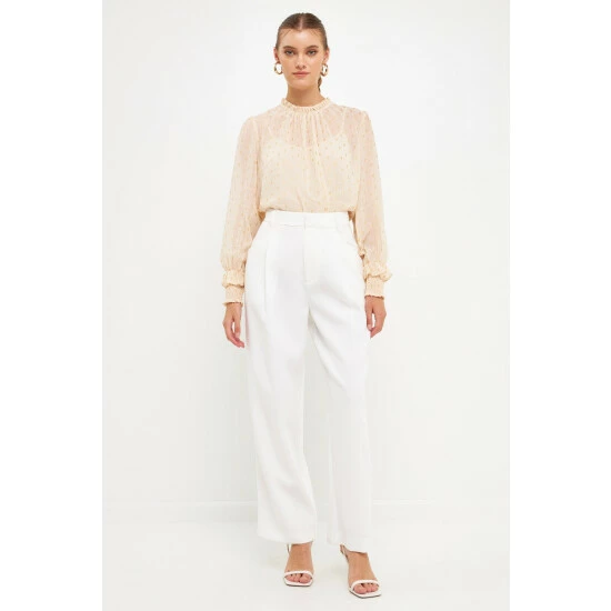 Endless Rose Gold Foil Polka Dot Blouse Tops Cream - Image 2