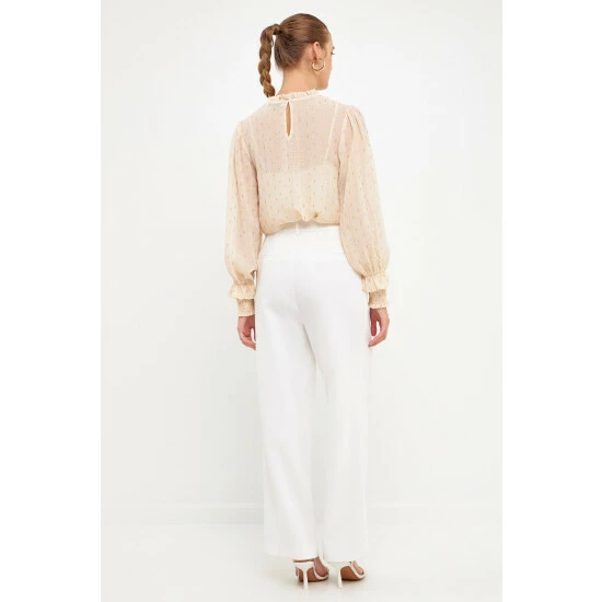 Endless Rose Gold Foil Polka Dot Blouse Tops Cream - Image 4