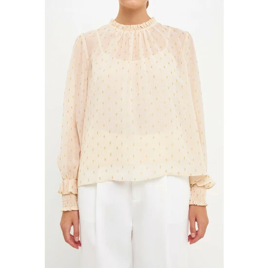 Endless Rose Gold Foil Polka Dot Blouse Tops Cream - Image 5