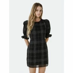 Endless Rose Check Print Linen Dress Dresses Black