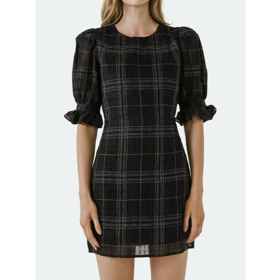 Endless Rose Check Print Linen Dress Dresses Black - Image 2