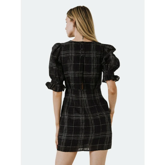 Endless Rose Check Print Linen Dress Dresses Black - Image 4