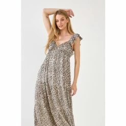 Endless Rose Printed Animal Sweetheart Tiered Maxi Dress Dresses Taupe
