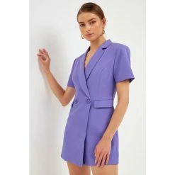 Endless Rose Short Sleeve Blazer Romper Clothing Black