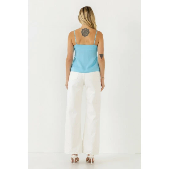Endless Rose Satin Effect Knotted Top Tops Sky Blue - Image 4