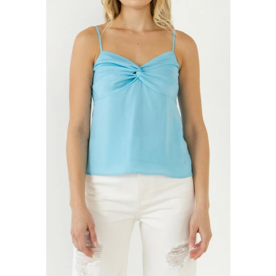 Endless Rose Satin Effect Knotted Top Tops Sky Blue - Image 5