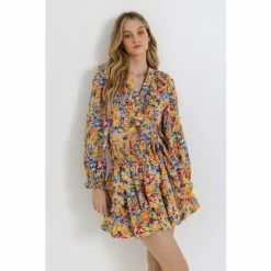 Endless Rose Floral Smocked Tiered Mini Skirt Skirts Blue