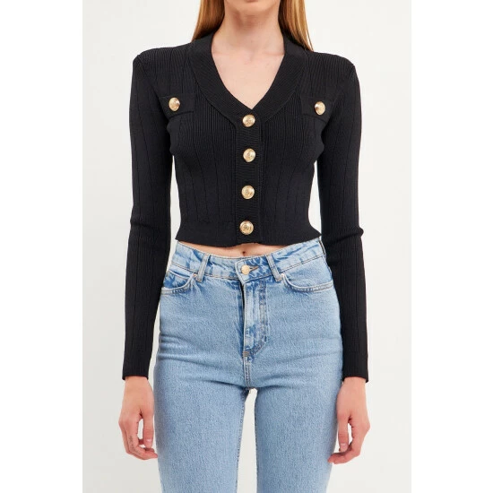 Endless Rose Shank Button V-neckline Cardigan Sweatshirts & Sweaters Black - Image 5