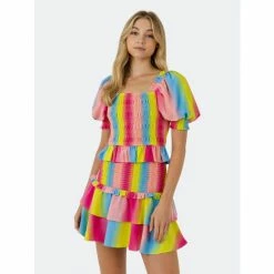 Endless Rose Ombre Stripe Smocked Top Tops Multi