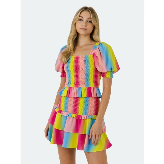 Endless Rose Ombre Stripe Smocked Top Tops Multi