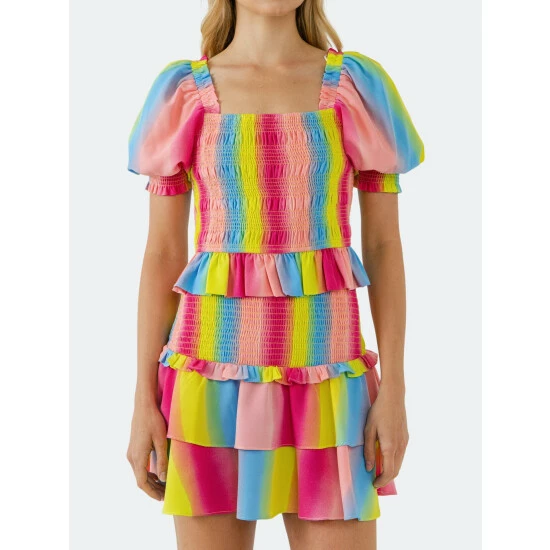 Endless Rose Ombre Stripe Smocked Top Tops Multi - Image 5