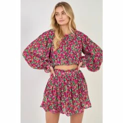 Endless Rose Floral Pleated Bubbled Top Tops Magenta