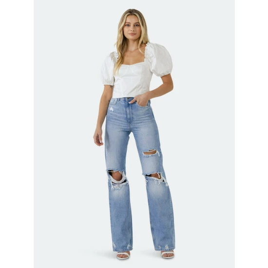 Endless Rose Short Puff Sleeve Cropped Top Tops White - Image 2