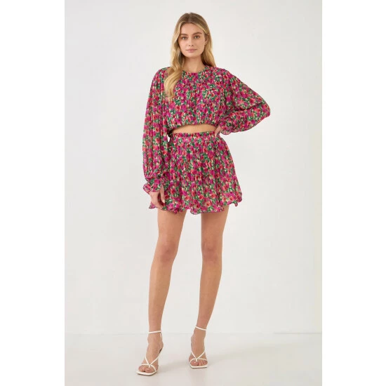 Endless Rose Floral Pleated Bubbled Top Tops Magenta - Image 2