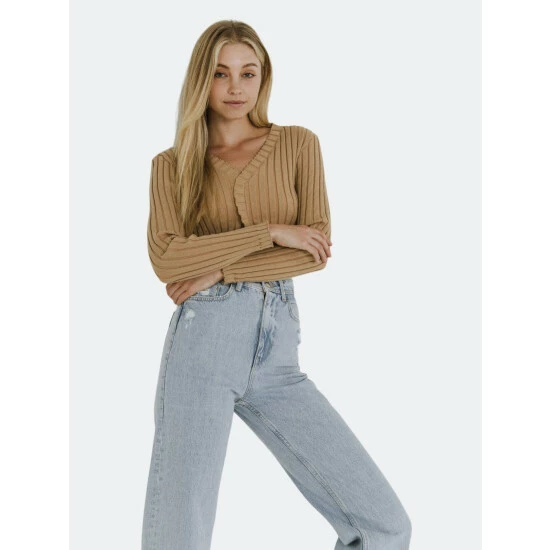 Endless Rose Long Sleeve Ruffled Knit Tops Black