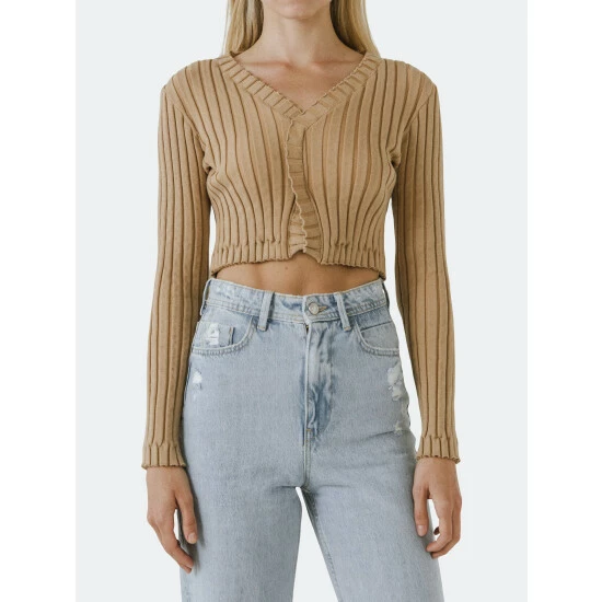 Endless Rose Long Sleeve Ruffled Knit Tops Black - Image 2