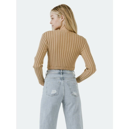 Endless Rose Long Sleeve Ruffled Knit Tops Black - Image 3