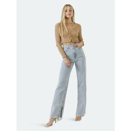 Endless Rose Long Sleeve Ruffled Knit Tops Black - Image 4