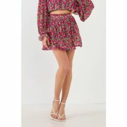 Endless Rose Floral Pleated Elastized Skirt Skirts Magenta
