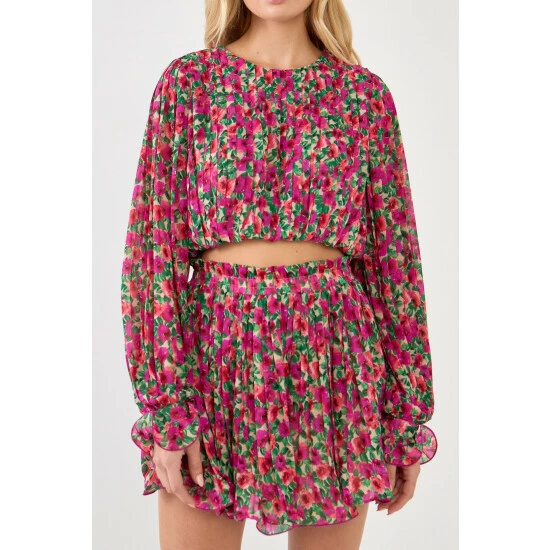 Endless Rose Floral Pleated Bubbled Top Tops Magenta - Image 5