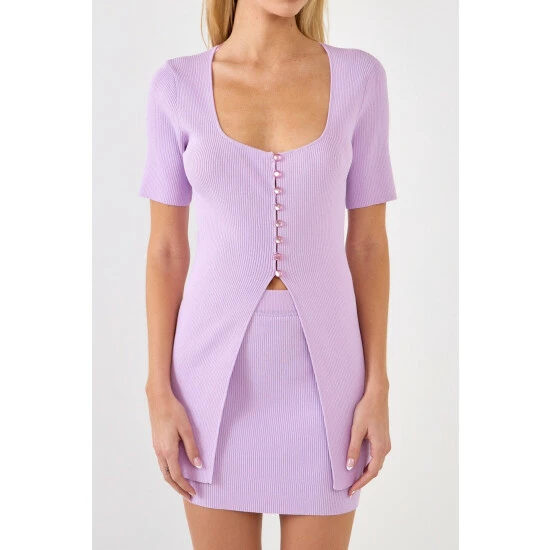 Endless Rose Short Sleeve Long Knit Button Up Sweatshirts & Sweaters Ivory - Image 9