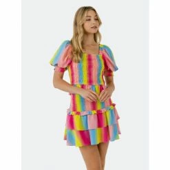 Endless Rose Ombre Stripe Smocked Skirt Skirts Multi