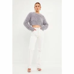 Endless Rose Long Sleeve Cropped Sweater Sweatshirts & Sweaters Charcoal