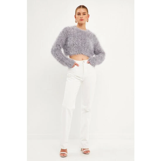 Endless Rose Long Sleeve Cropped Sweater Sweatshirts & Sweaters Charcoal